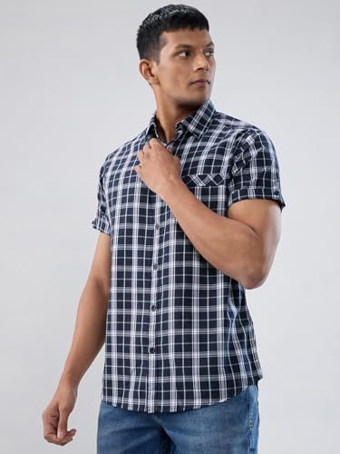 Men Spykar Blue Check Regular Fit Shirt