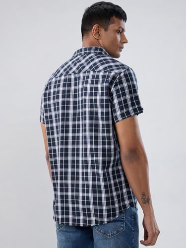 Men Spykar Blue Check Regular Fit Shirt