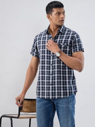 Men Spykar Blue Check Regular Fit Shirt