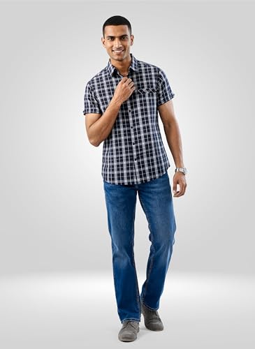 Men Spykar Blue Check Regular Fit Shirt