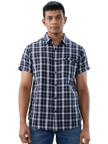 Men Spykar Blue Check Regular Fit Shirt