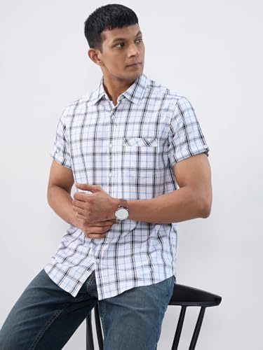 Men Spykar White Check Regular Fit Shirt