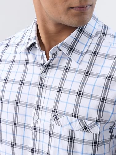 Men Spykar White Check Regular Fit Shirt
