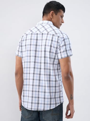 Men Spykar White Check Regular Fit Shirt