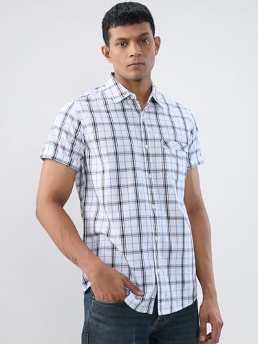 Men Spykar White Check Regular Fit Shirt