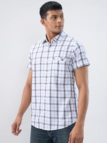 Men Spykar White Check Regular Fit Shirt