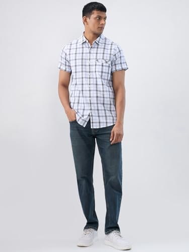 Men Spykar White Check Regular Fit Shirt