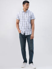 Men Spykar White Check Regular Fit Shirt