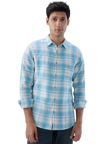 Men Spykar Blue Check Regular Fit Shirt