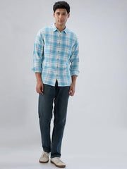 Men Spykar Blue Check Regular Fit Shirt
