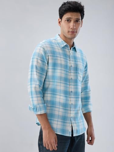 Men Spykar Blue Check Regular Fit Shirt