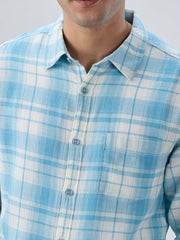 Men Spykar Blue Check Regular Fit Shirt