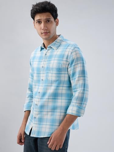 Men Spykar Blue Check Regular Fit Shirt
