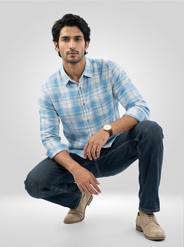 Men Spykar Blue Check Regular Fit Shirt