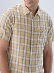 Men Spykar Beige Check Regular Fit Shirt