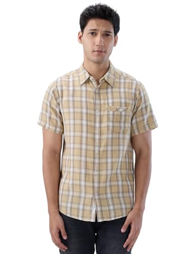 Men Spykar Beige Check Regular Fit Shirt