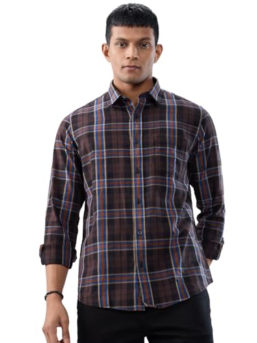 Men Spykar Brown Check Regular Fit Shirt