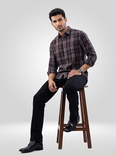 Men Spykar Brown Check Regular Fit Shirt