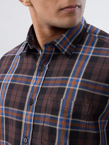 Men Spykar Brown Check Regular Fit Shirt