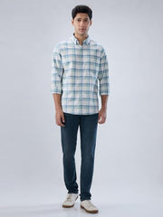 Men Spykar Blue Check Regular Fit Shirt