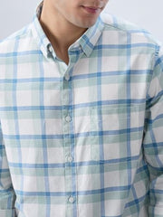 Men Spykar Blue Check Regular Fit Shirt