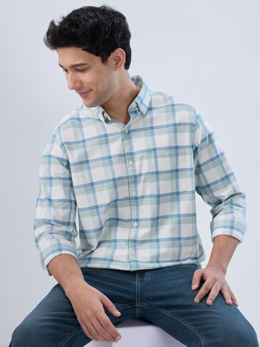 Men Spykar Blue Check Regular Fit Shirt