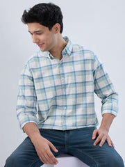 Men Spykar Blue Check Regular Fit Shirt