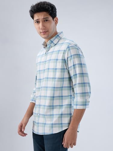 Men Spykar Blue Check Regular Fit Shirt