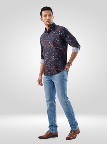 Men Spykar Red Print Regular Fit Shirt