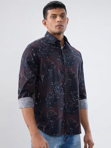 Men Spykar Red Print Regular Fit Shirt