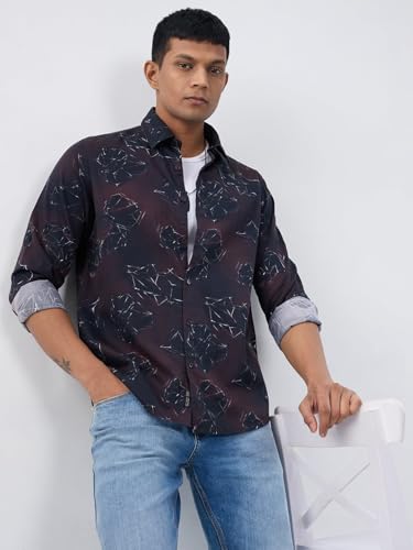 Men Spykar Red Print Regular Fit Shirt