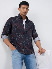 Men Spykar Red Print Regular Fit Shirt