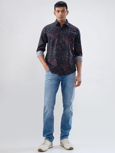 Men Spykar Red Print Regular Fit Shirt