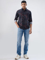 Men Spykar Red Print Regular Fit Shirt