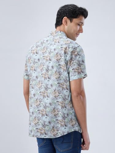 Men Spykar Green Print Regular Fit Shirt