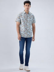 Men Spykar Green Print Regular Fit Shirt
