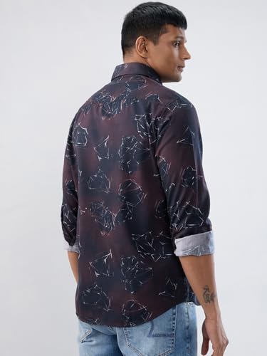Men Spykar Red Print Regular Fit Shirt
