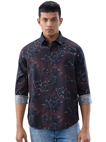 Men Spykar Red Print Regular Fit Shirt