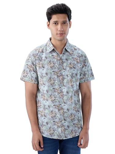 Men Spykar Green Print Regular Fit Shirt