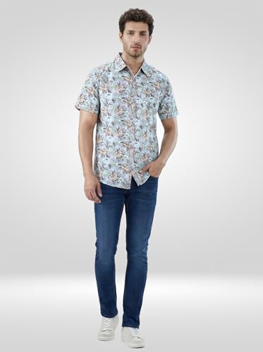 Men Spykar Green Print Regular Fit Shirt