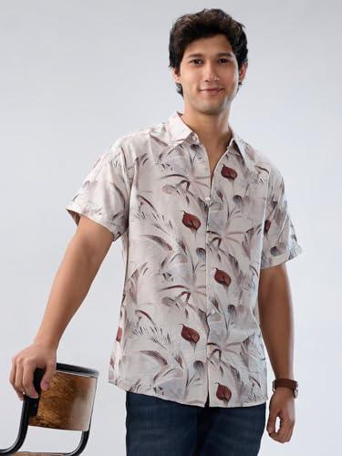 Men Spykar White Print Regular Fit Shirt