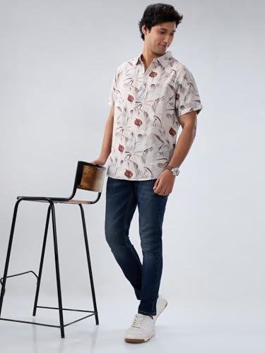 Men Spykar White Print Regular Fit Shirt