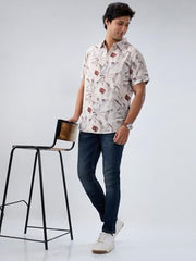Men Spykar White Print Regular Fit Shirt