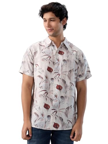 Men Spykar White Print Regular Fit Shirt