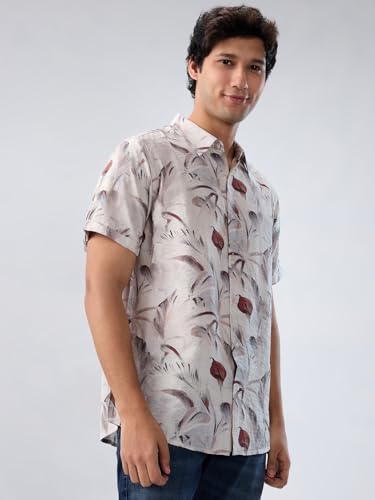 Men Spykar White Print Regular Fit Shirt