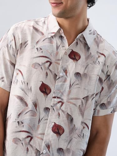 Men Spykar White Print Regular Fit Shirt