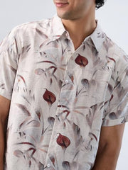 Men Spykar White Print Regular Fit Shirt