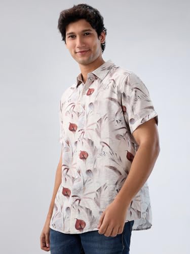 Men Spykar White Print Regular Fit Shirt