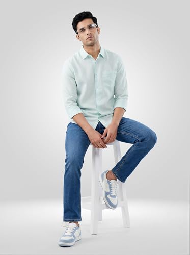 Men Spykar Blue Solid Regular Fit Shirt