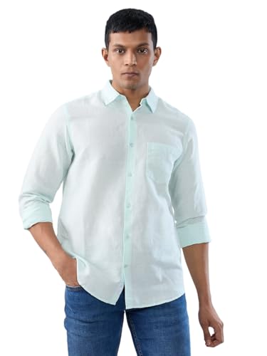 Men Spykar Blue Solid Regular Fit Shirt